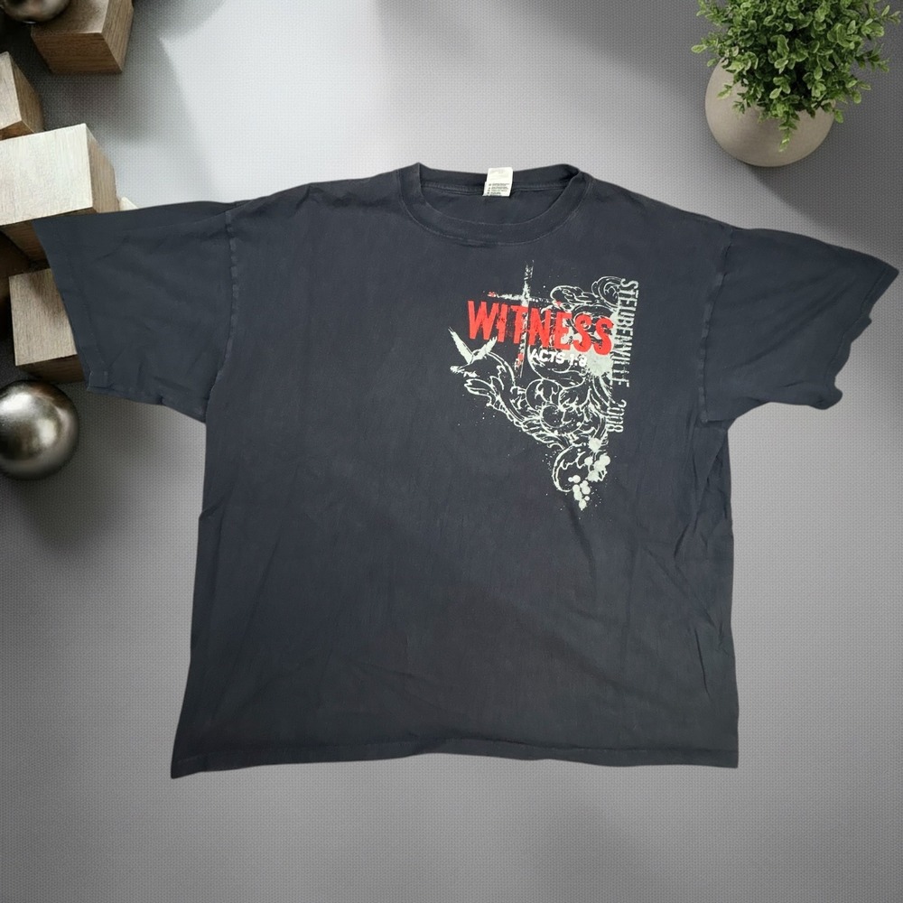 Vintage Anvil Steubenville 2008 Witness Graphic T-Shirt Black 2XL Y2K Skater